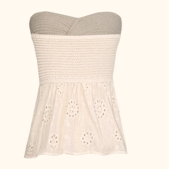 NWT MICAS Knot Front Knit Embroidered Floral Tube Top Sz. XS - Picture 3 of 10